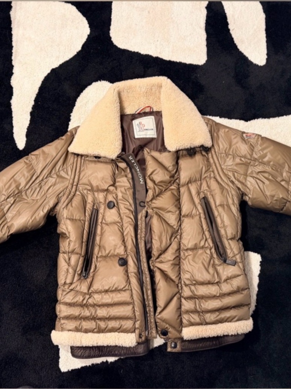 Moncler Men’s Olive Shearling-Trim Puffer Jacket